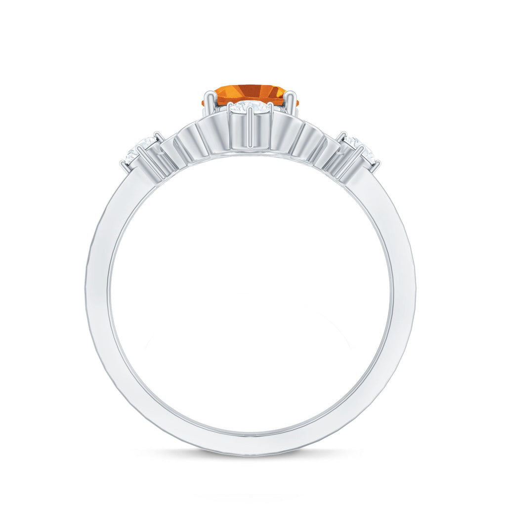 Vintage Style 6X8mm Citrine Oval Engagement Ring with Diamond