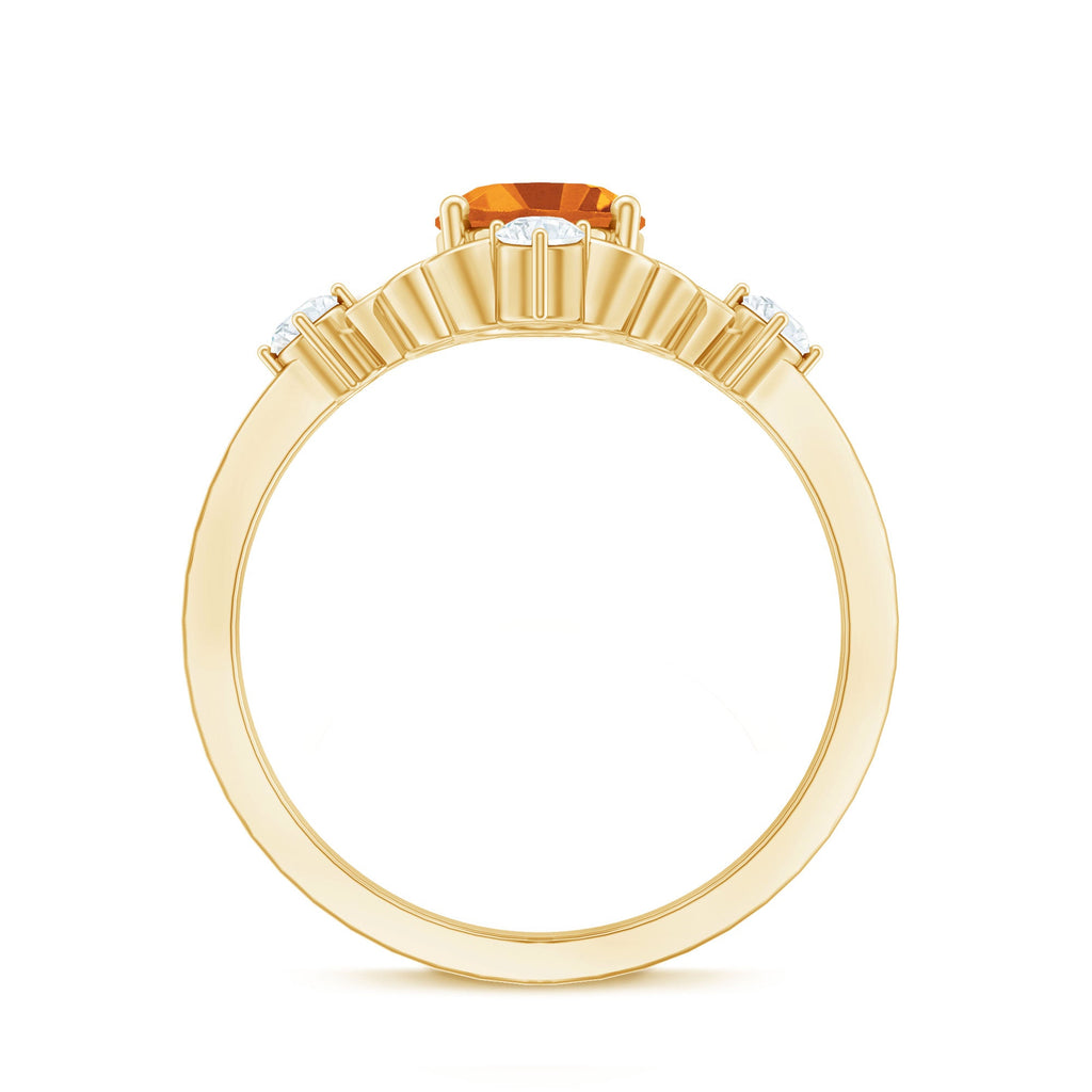 Vintage Style 6X8mm Citrine Oval Engagement Ring with Diamond
