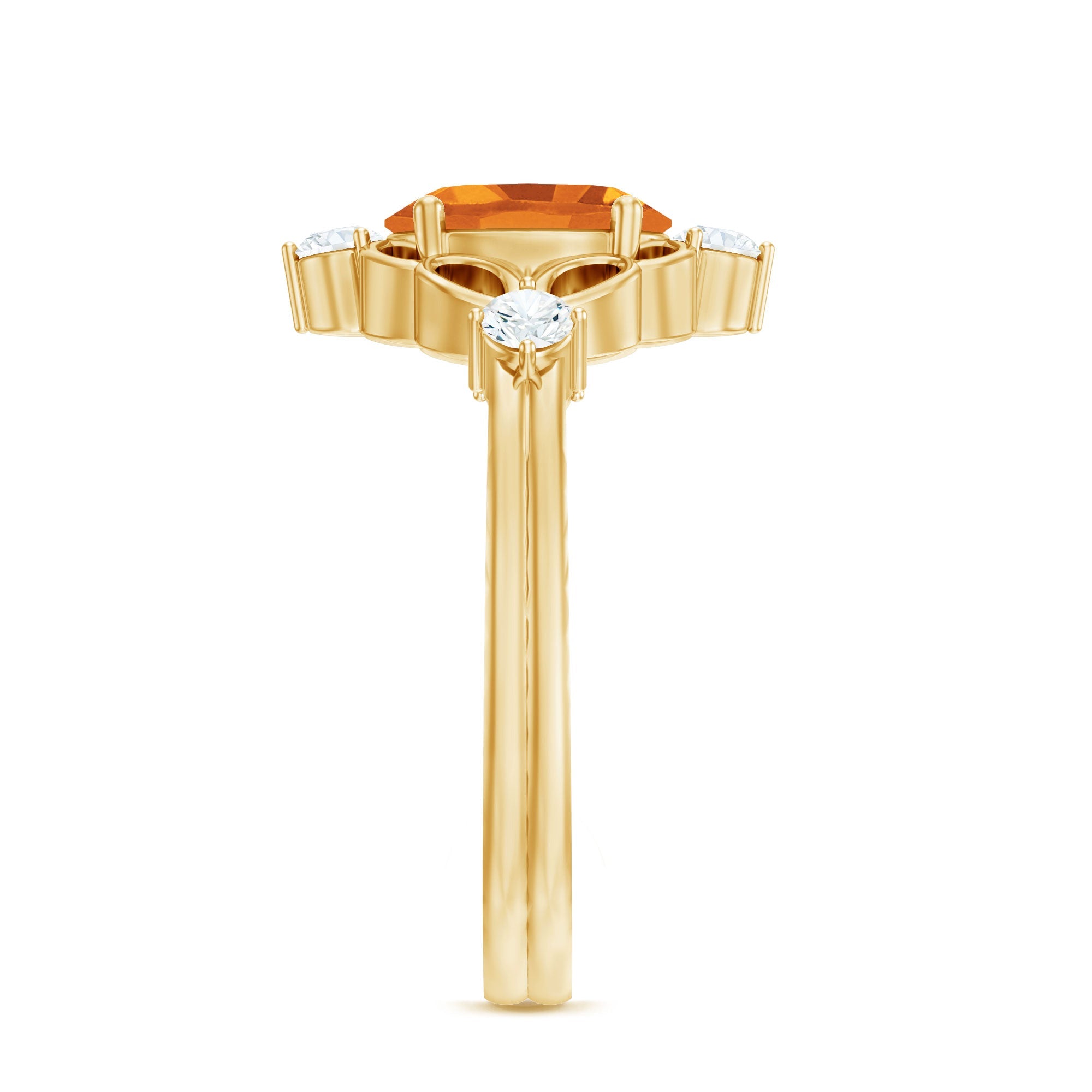 Vintage Style 6X8mm Citrine Oval Engagement Ring with Diamond