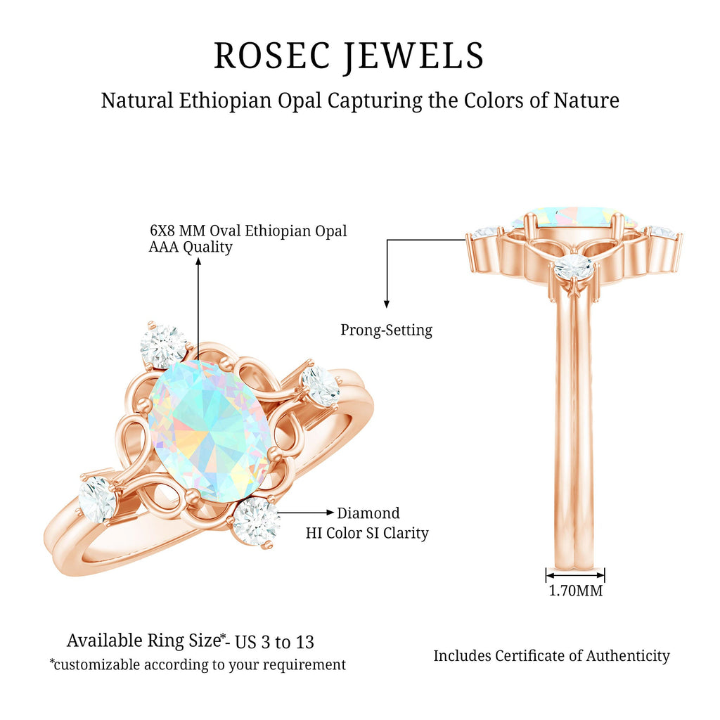 Designer Ethiopian Opal and Diamond  Engagement Ring