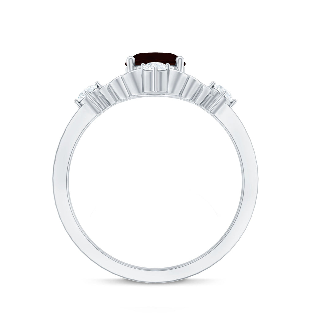 Vintage looking 6X8mm Oval Garnet Engagement Ring with Diamond