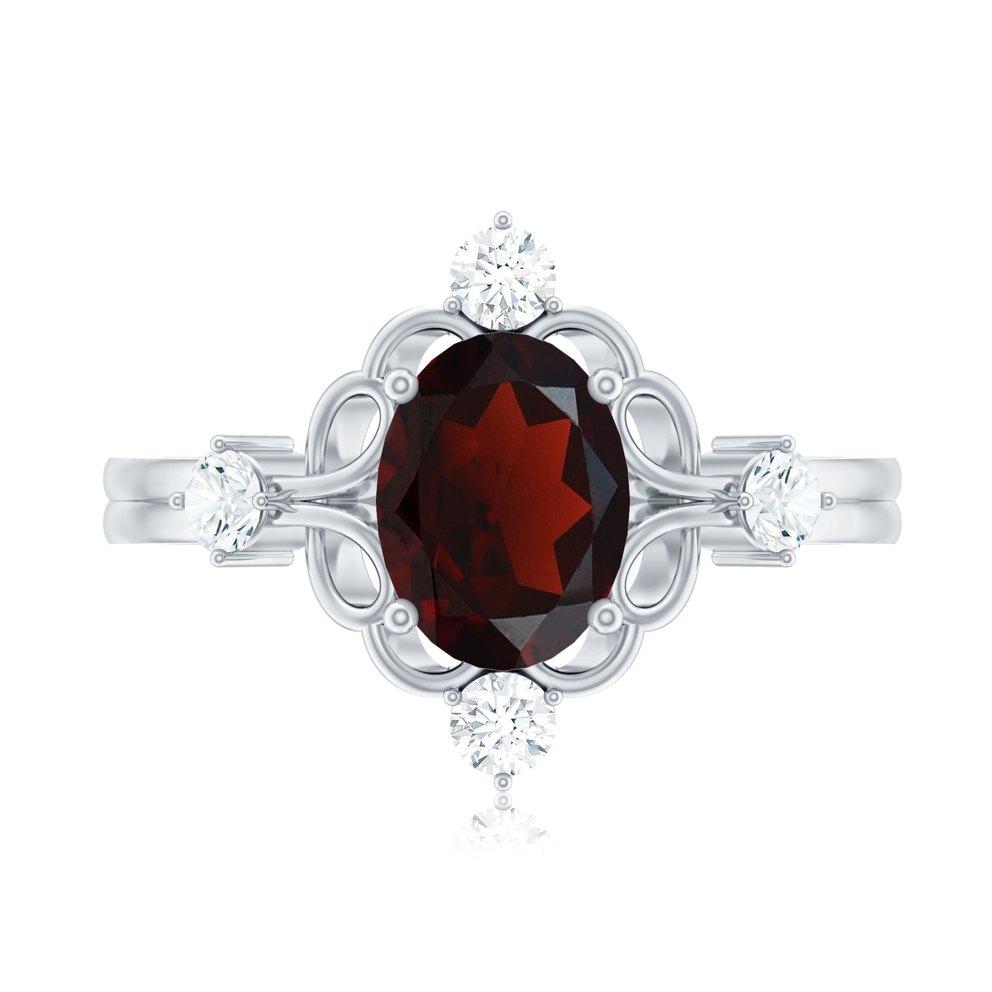 Vintage looking 6X8mm Oval Garnet Engagement Ring with Diamond