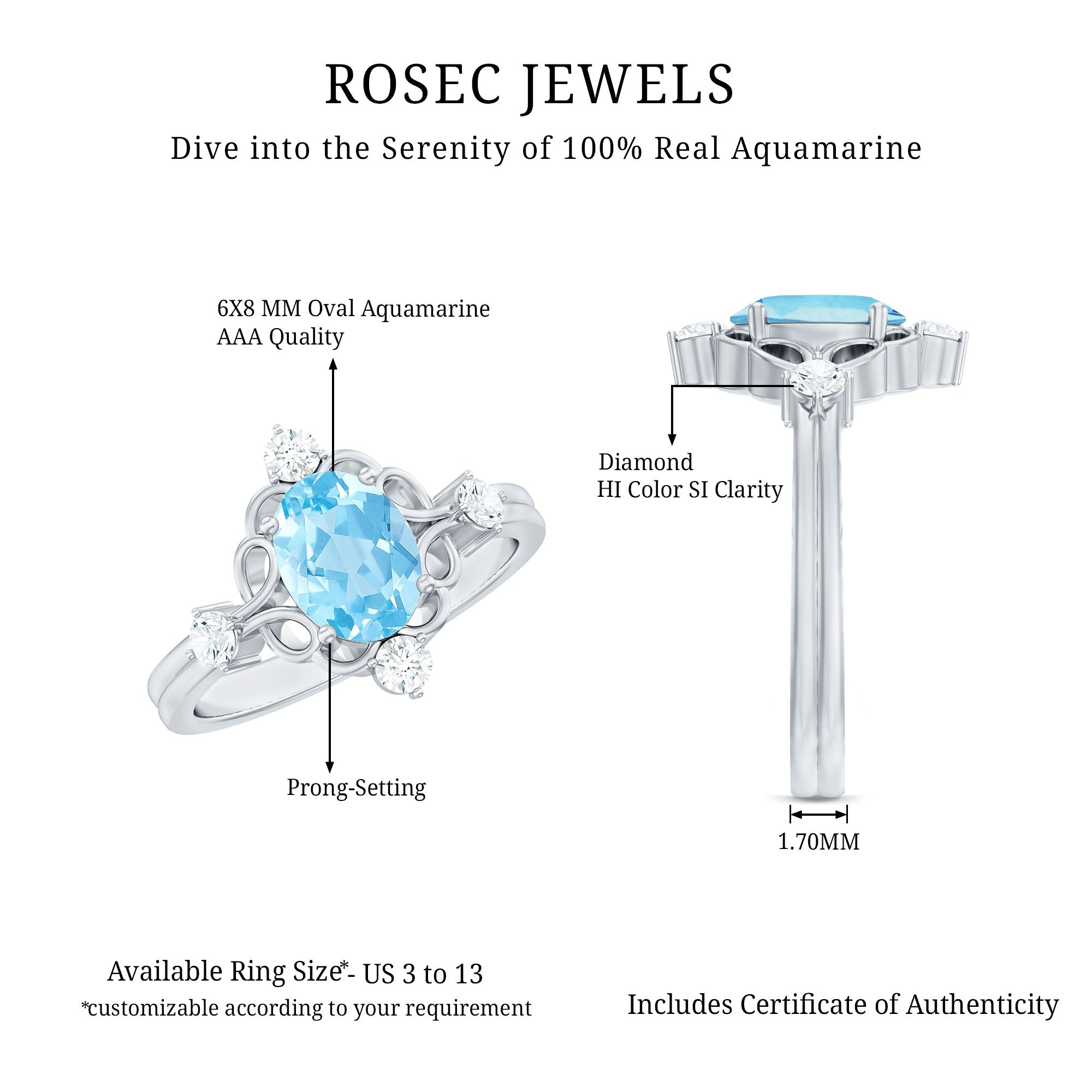 1.25 CT Oval Shape Aquamarine and Diamond Cocktail Ring