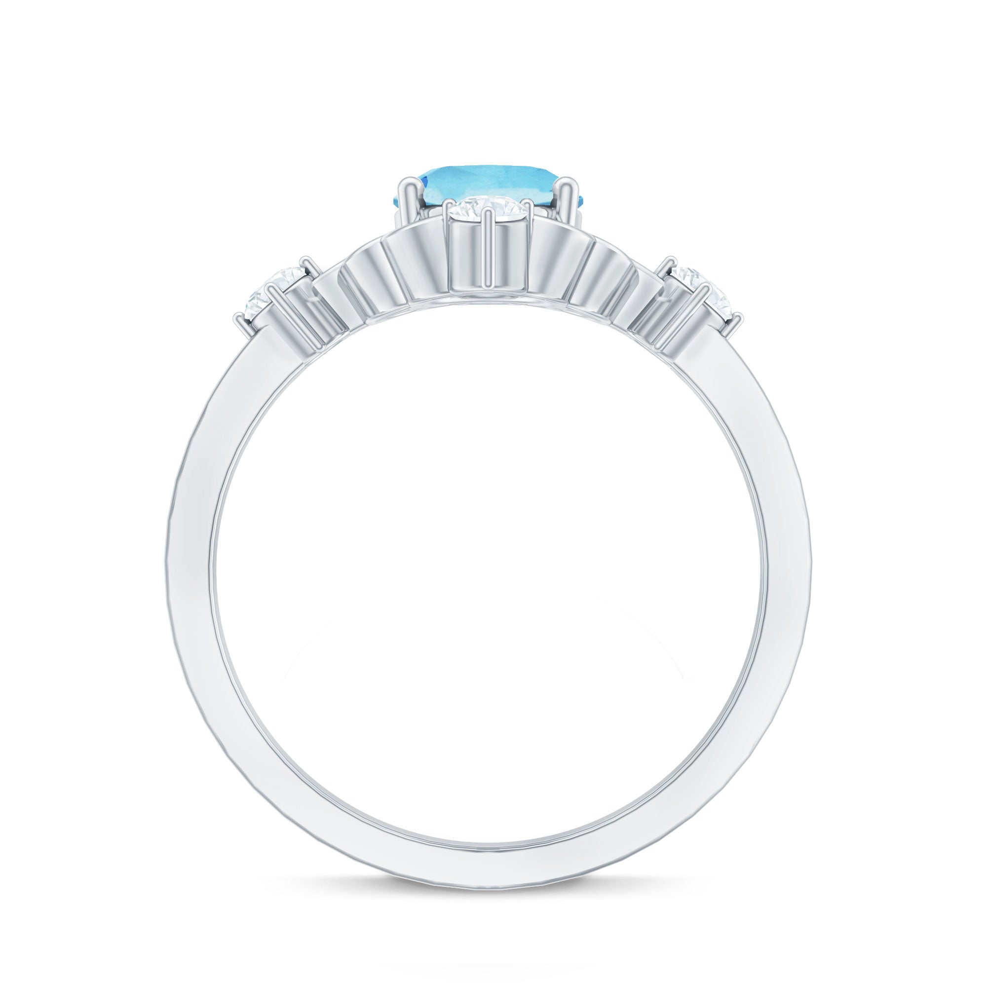1.25 CT Oval Shape Aquamarine and Diamond Cocktail Ring
