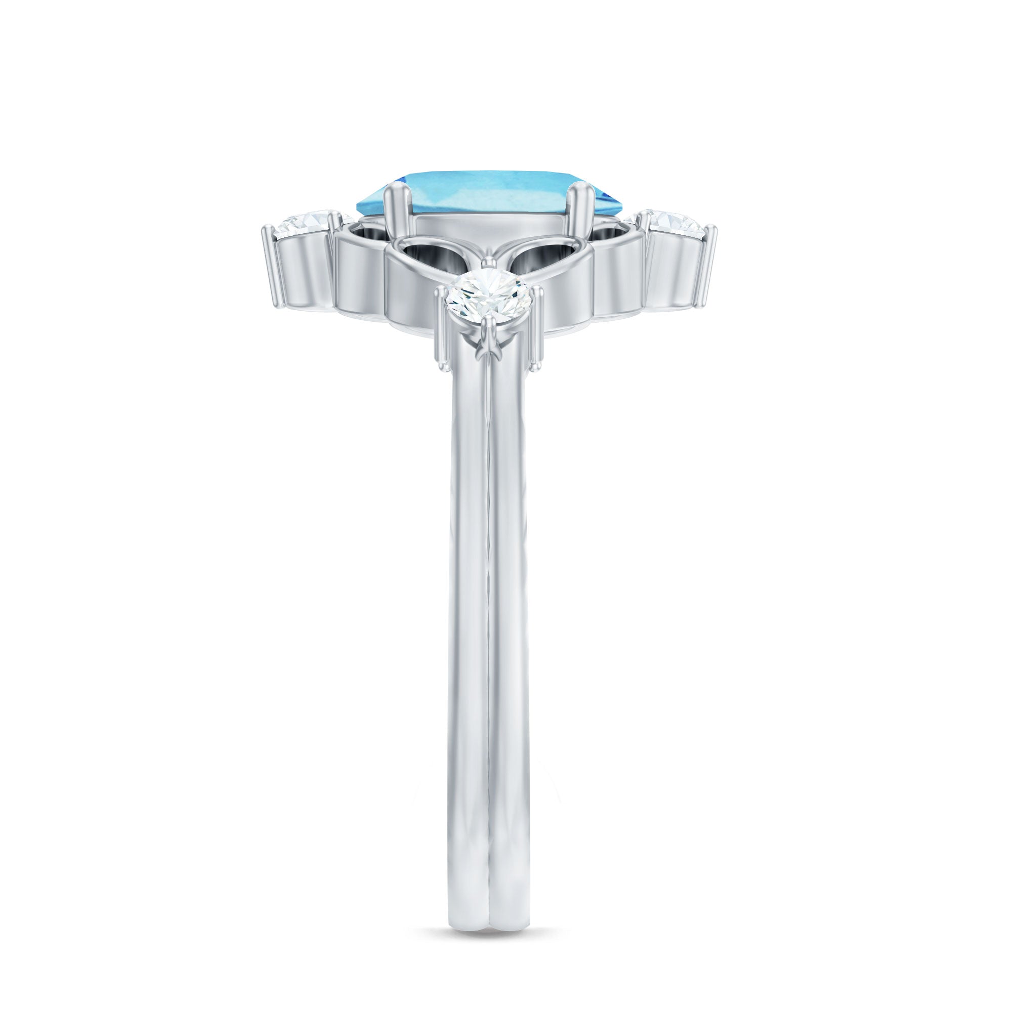 1.25 CT Oval Shape Aquamarine and Diamond Cocktail Ring