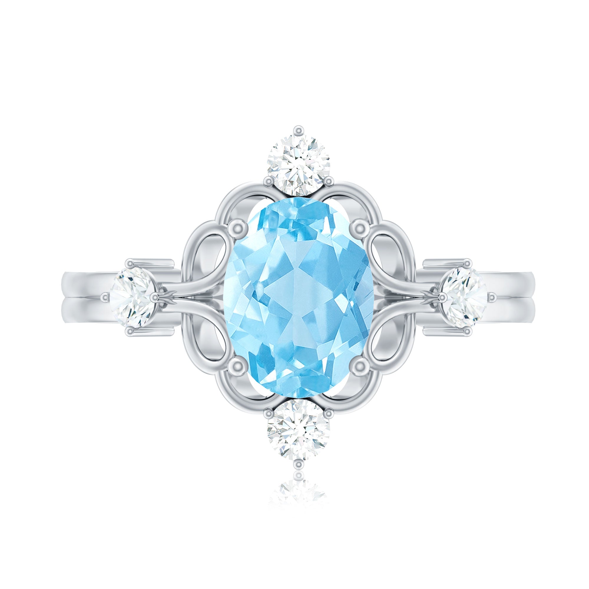 1.25 CT Oval Shape Aquamarine and Diamond Cocktail Ring