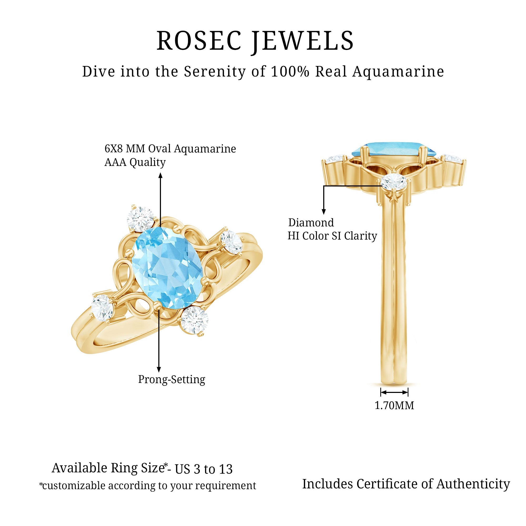 1.25 CT Oval Shape Aquamarine and Diamond Cocktail Ring