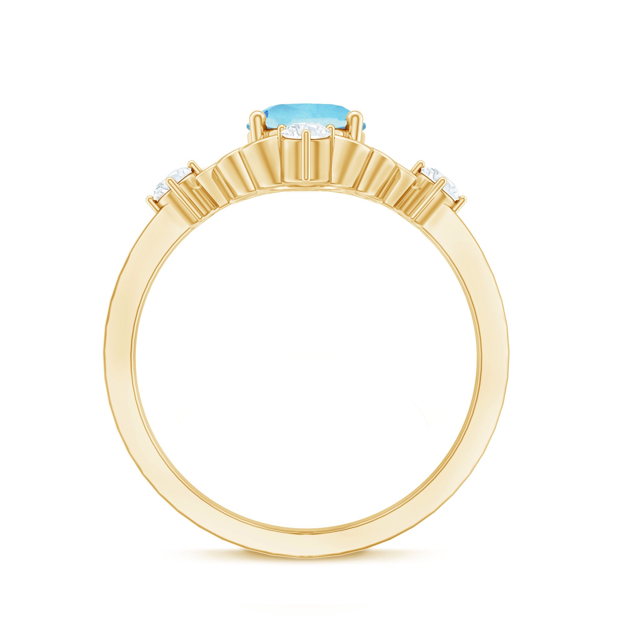 1.25 CT Oval Shape Aquamarine and Diamond Cocktail Ring