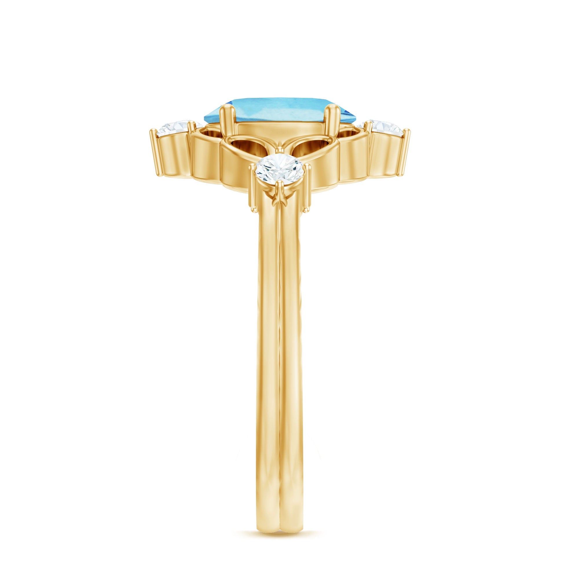 1.25 CT Oval Shape Aquamarine and Diamond Cocktail Ring