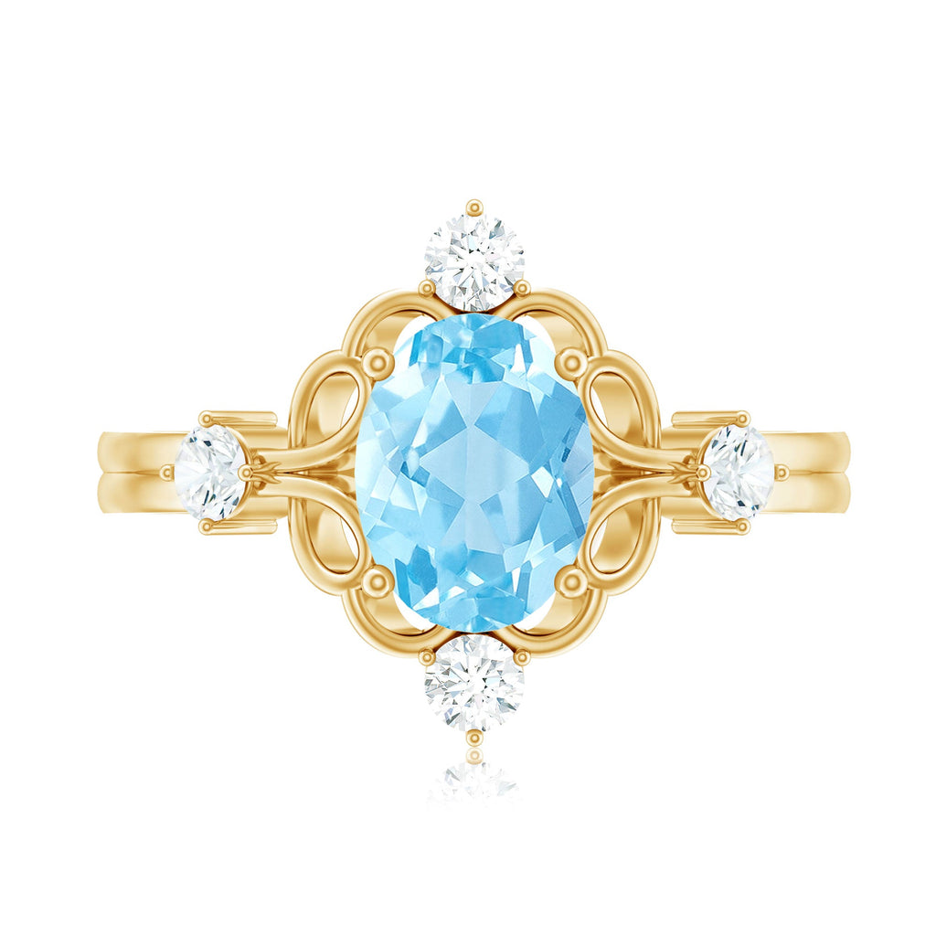1.25 CT Oval Shape Aquamarine and Diamond Cocktail Ring
