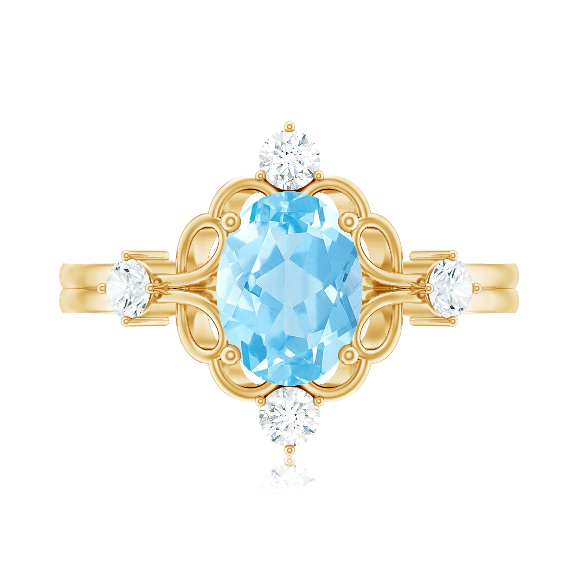 1.25 CT Oval Shape Aquamarine and Diamond Cocktail Ring