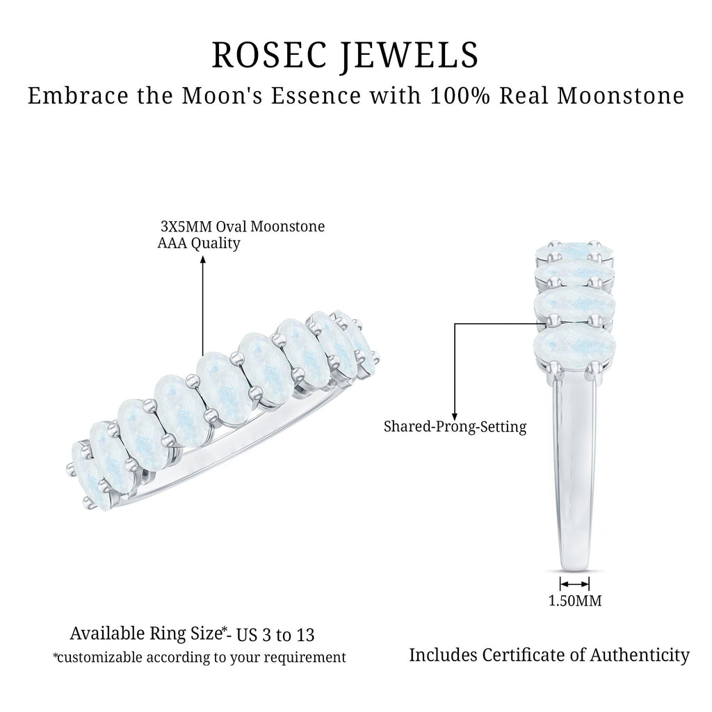 Oval Cut Moonstone Half Eternity Wedding Band Ring
