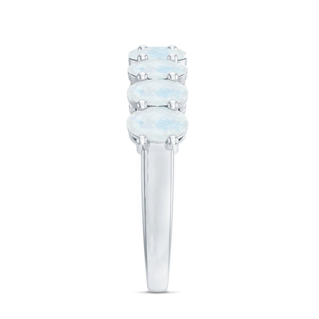 Oval Cut Moonstone Half Eternity Wedding Band Ring