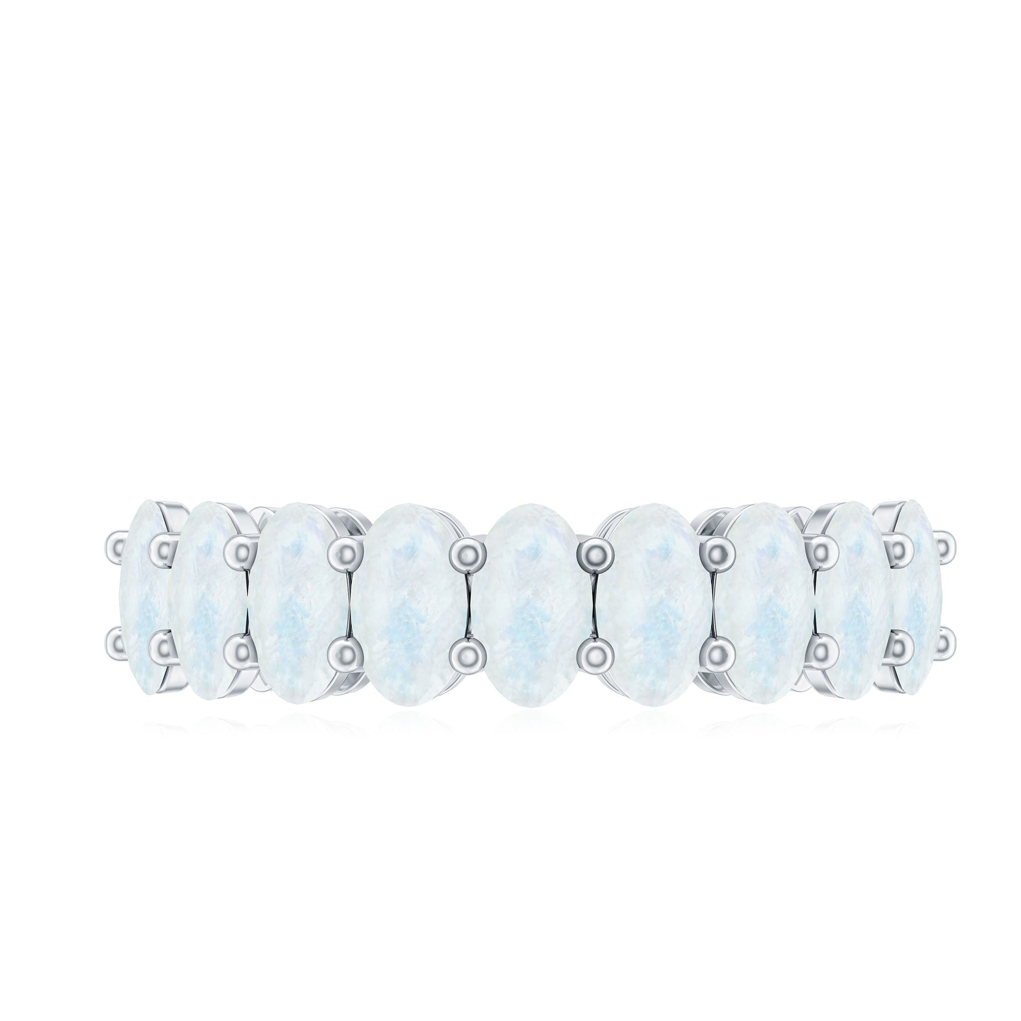 Oval Cut Moonstone Half Eternity Wedding Band Ring
