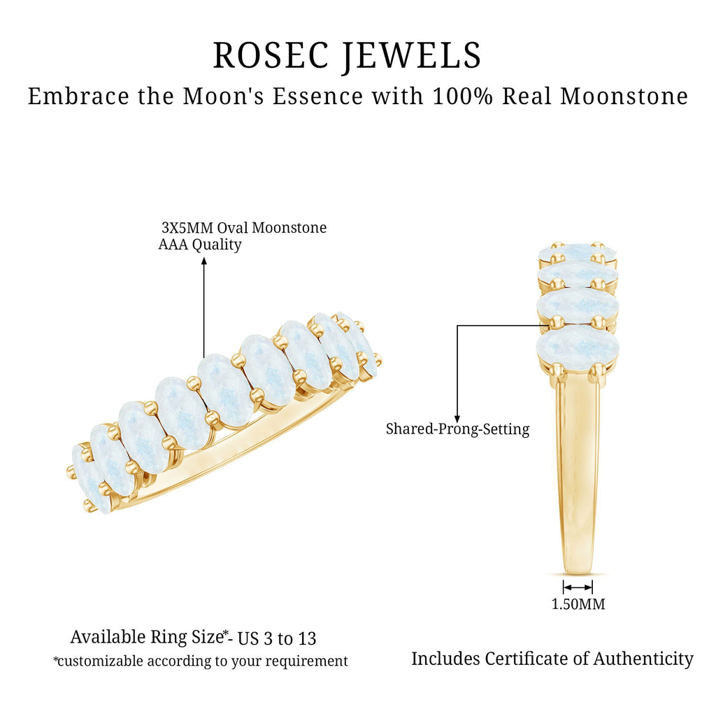 Oval Cut Moonstone Half Eternity Wedding Band Ring