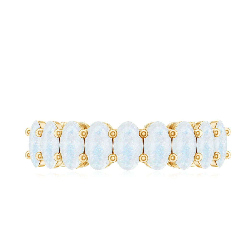 Oval Cut Moonstone Half Eternity Wedding Band Ring