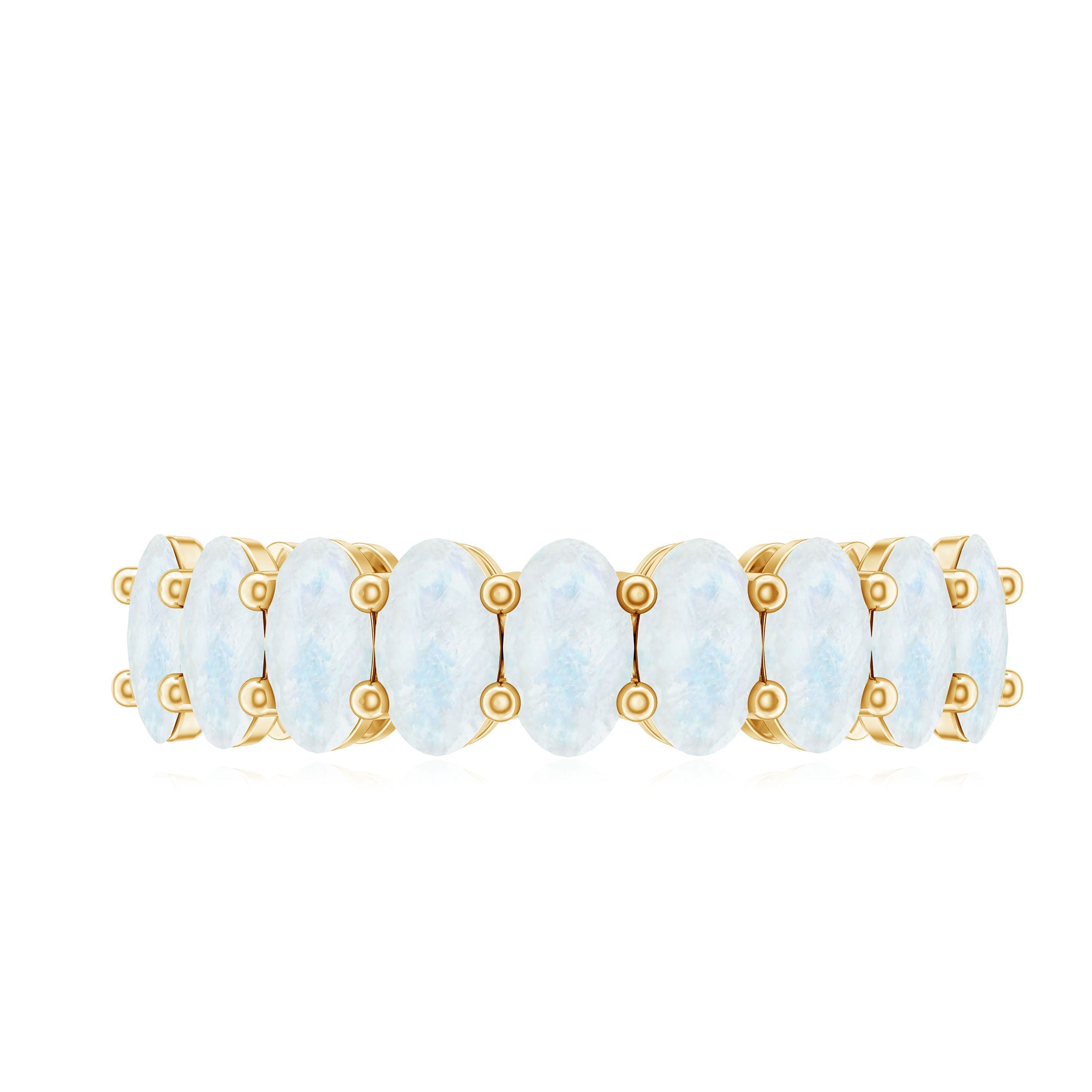 Oval Cut Moonstone Half Eternity Wedding Band Ring
