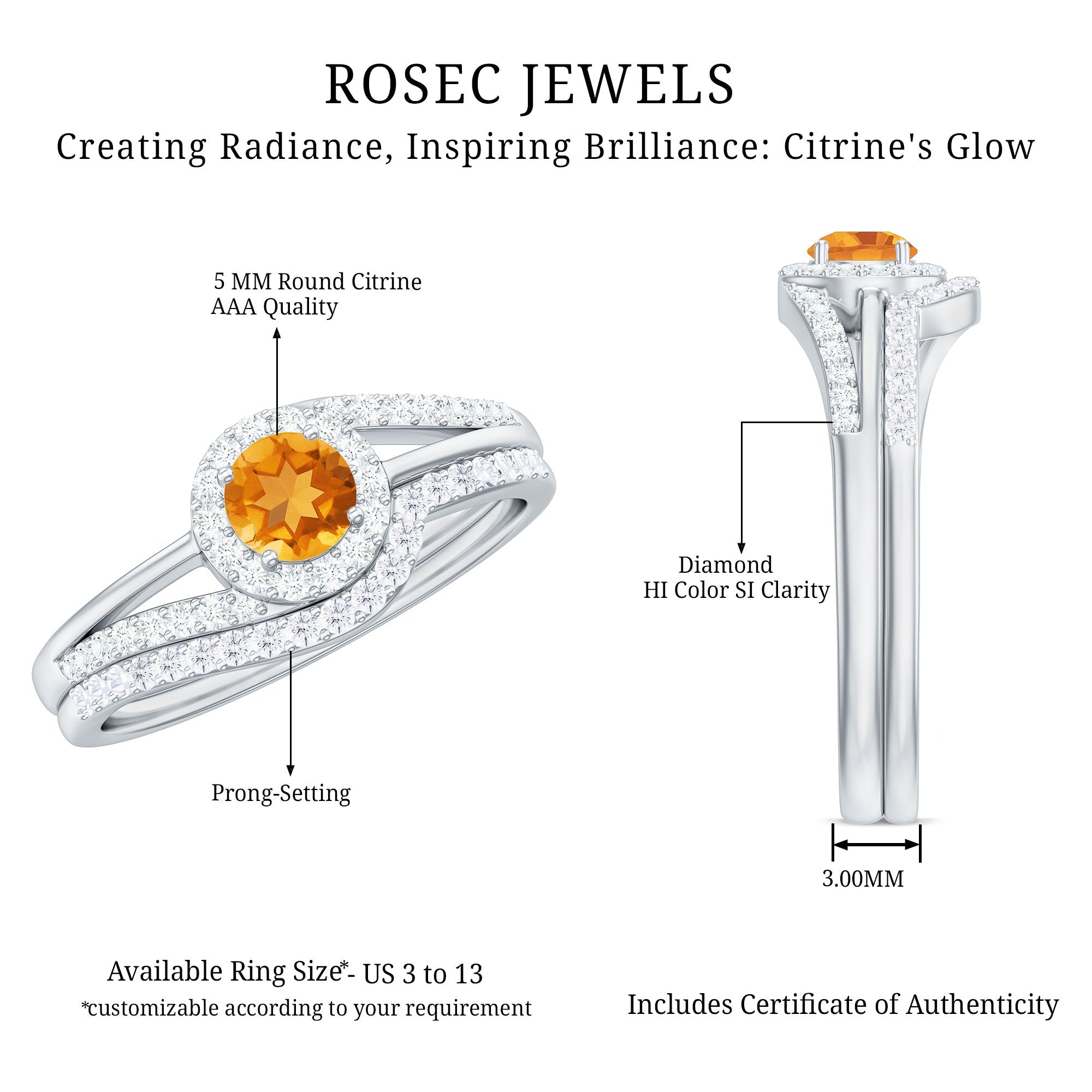 Minimal Citrine Engagement Ring with Diamond Enhancer