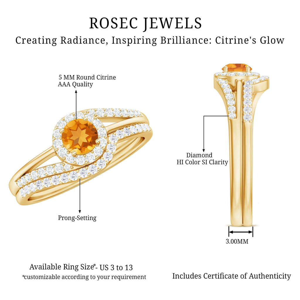 Minimal Citrine Engagement Ring with Diamond Enhancer