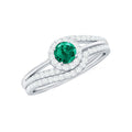 Certified Lab Grown Emerald Diamond Wedding Bridal Ring Set of 2