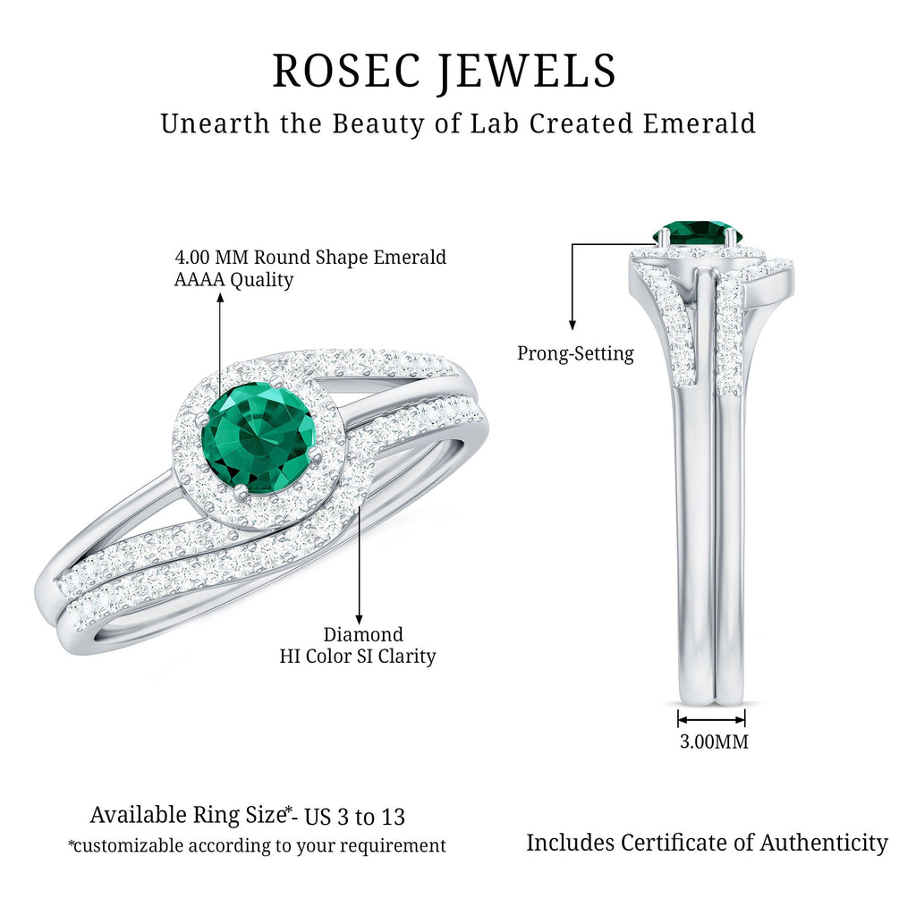 Certified Lab Grown Emerald Diamond Wedding Bridal Ring Set of 2