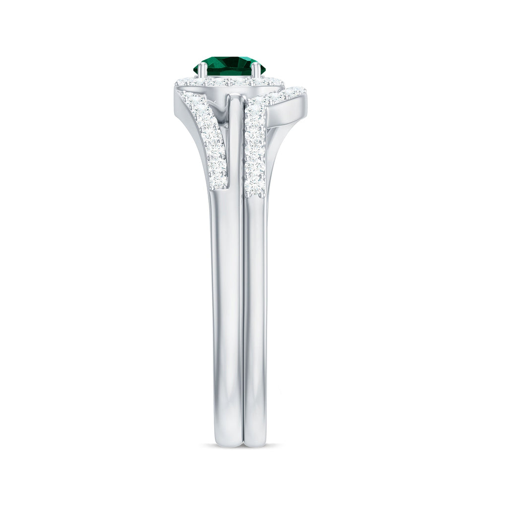 Certified Lab Grown Emerald Diamond Wedding Bridal Ring Set of 2