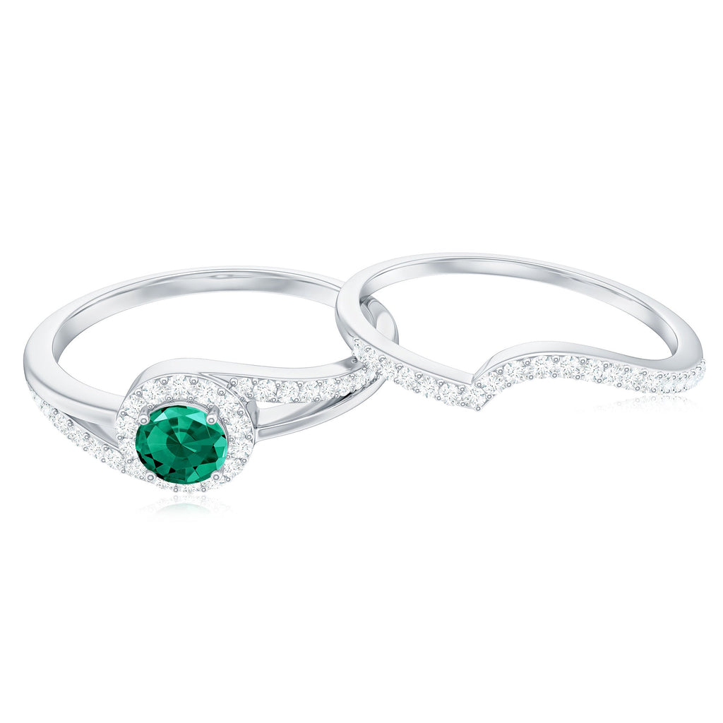 Certified Lab Grown Emerald Diamond Wedding Bridal Ring Set of 2