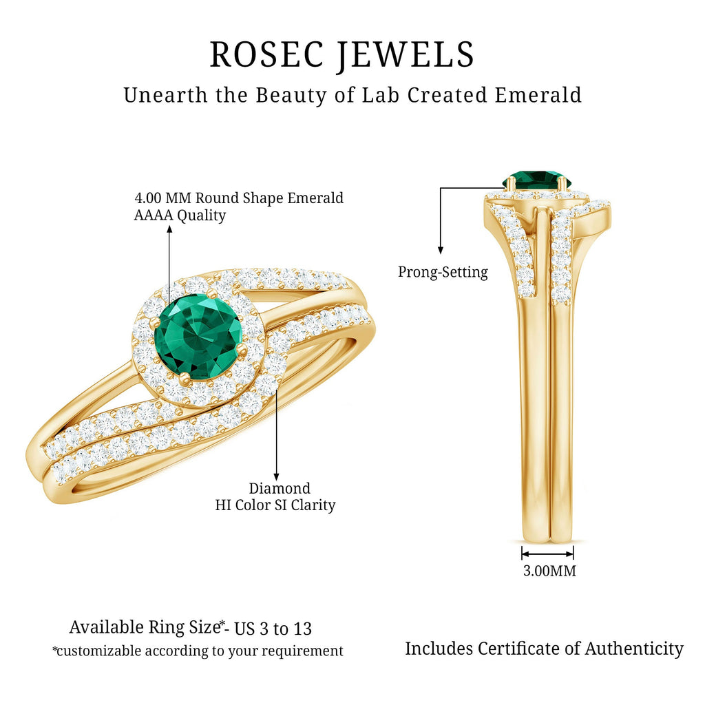 Certified Lab Grown Emerald Diamond Wedding Bridal Ring Set of 2