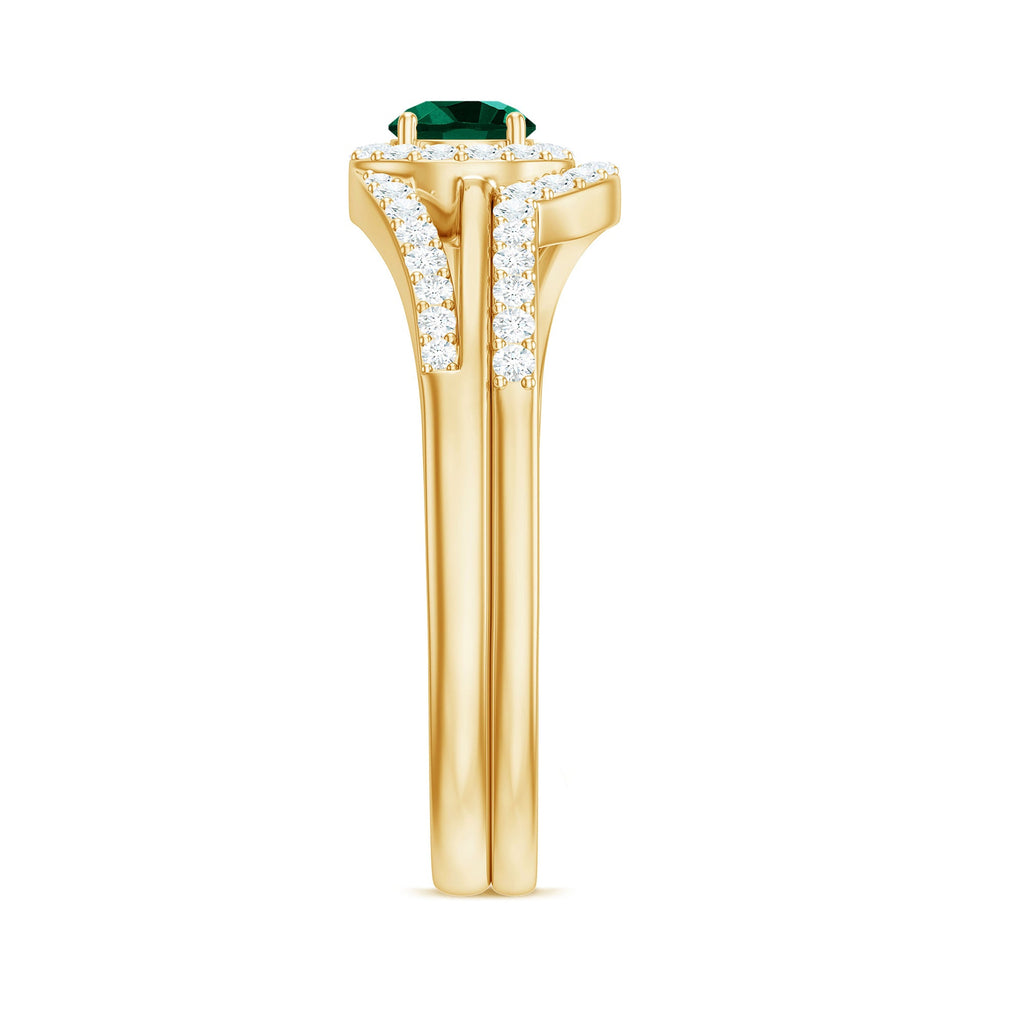 Certified Lab Grown Emerald Diamond Wedding Bridal Ring Set of 2