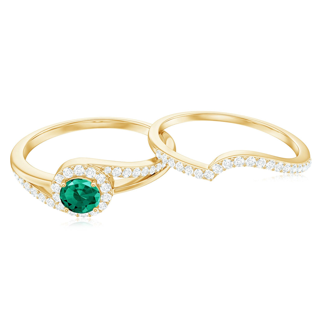 Certified Lab Grown Emerald Diamond Wedding Bridal Ring Set of 2