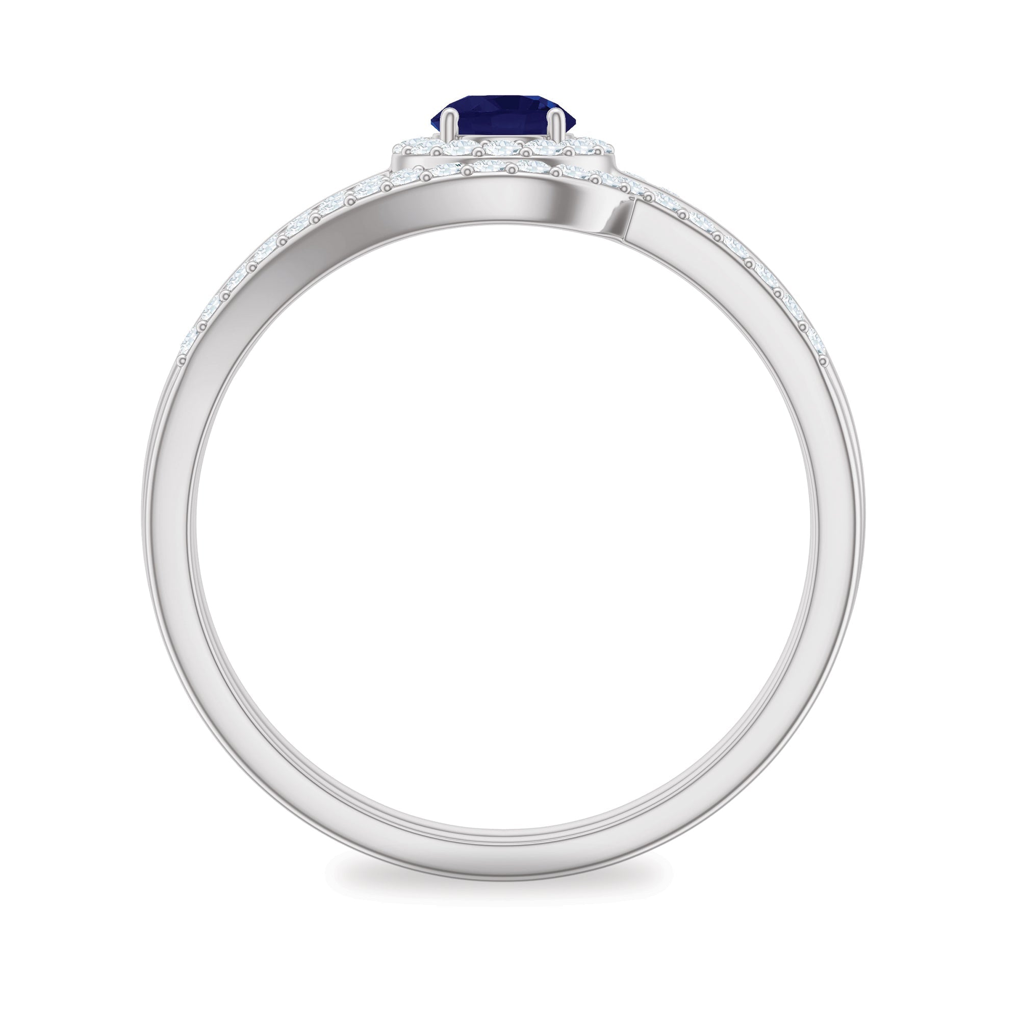 1 CT Bypass Blue Sapphire and Diamond Wedding Ring Set