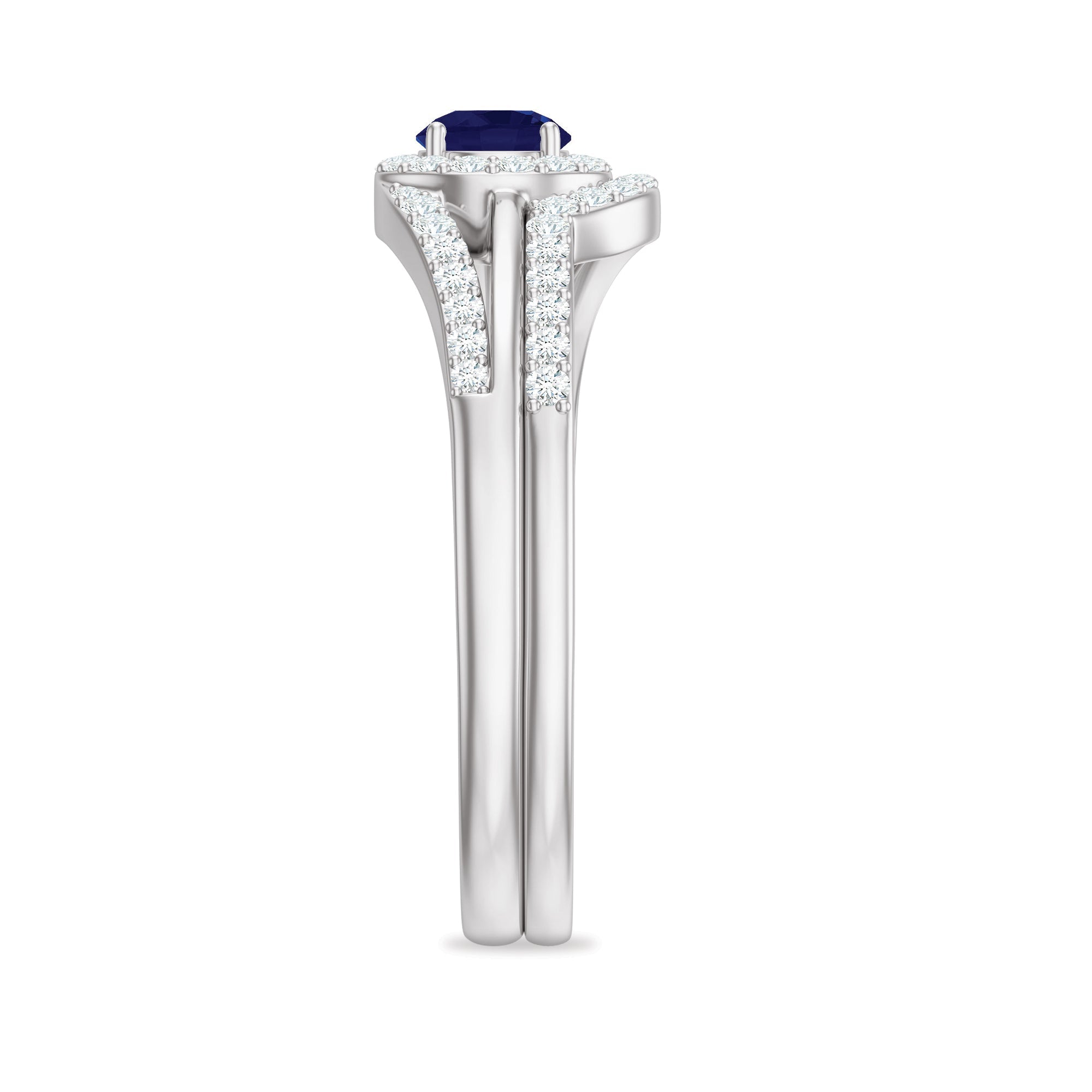 1 CT Bypass Blue Sapphire and Diamond Wedding Ring Set