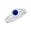 Certified Lab Grown Blue Sapphire Wedding Engagement Ring Set with Diamond