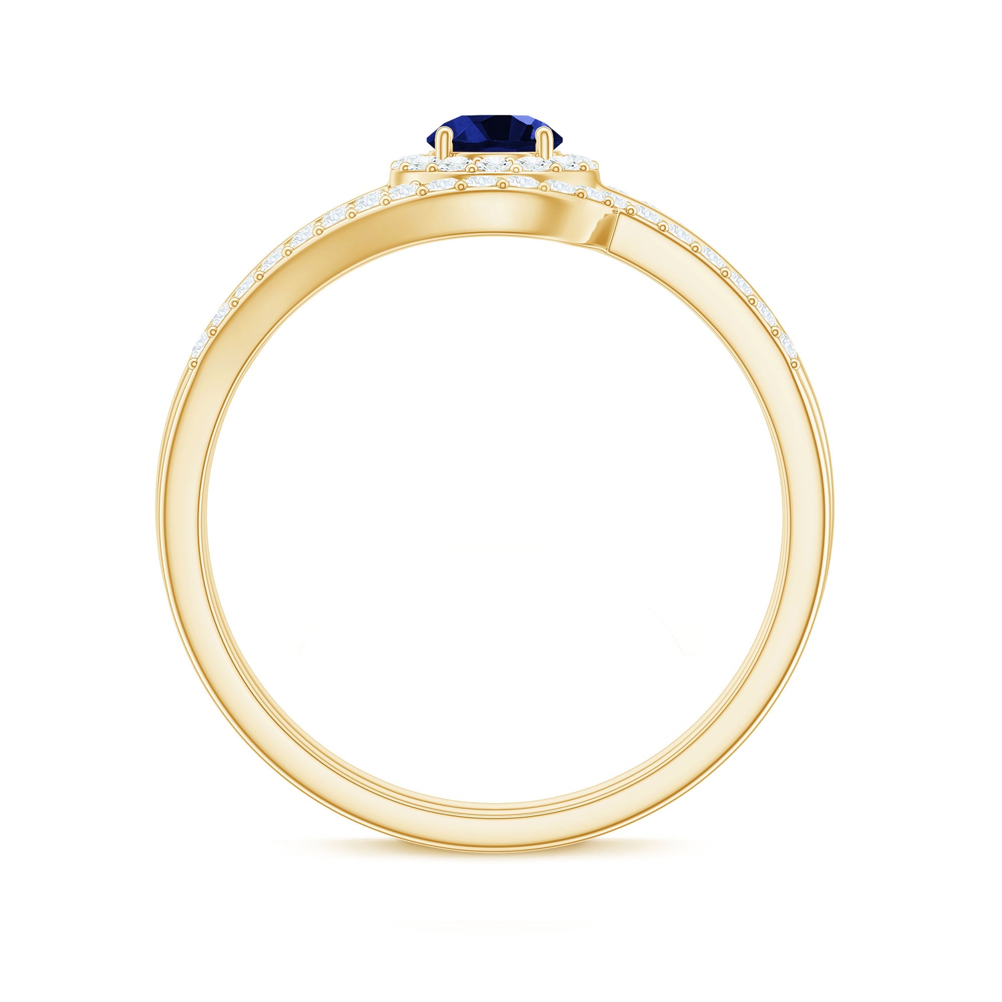 Certified Lab Grown Blue Sapphire Wedding Engagement Ring Set with Diamond