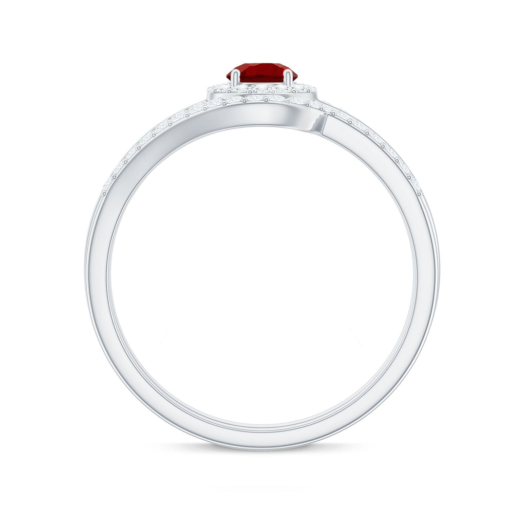 Certified Lab Ruby and Diamond Halo Wedding Ring Set