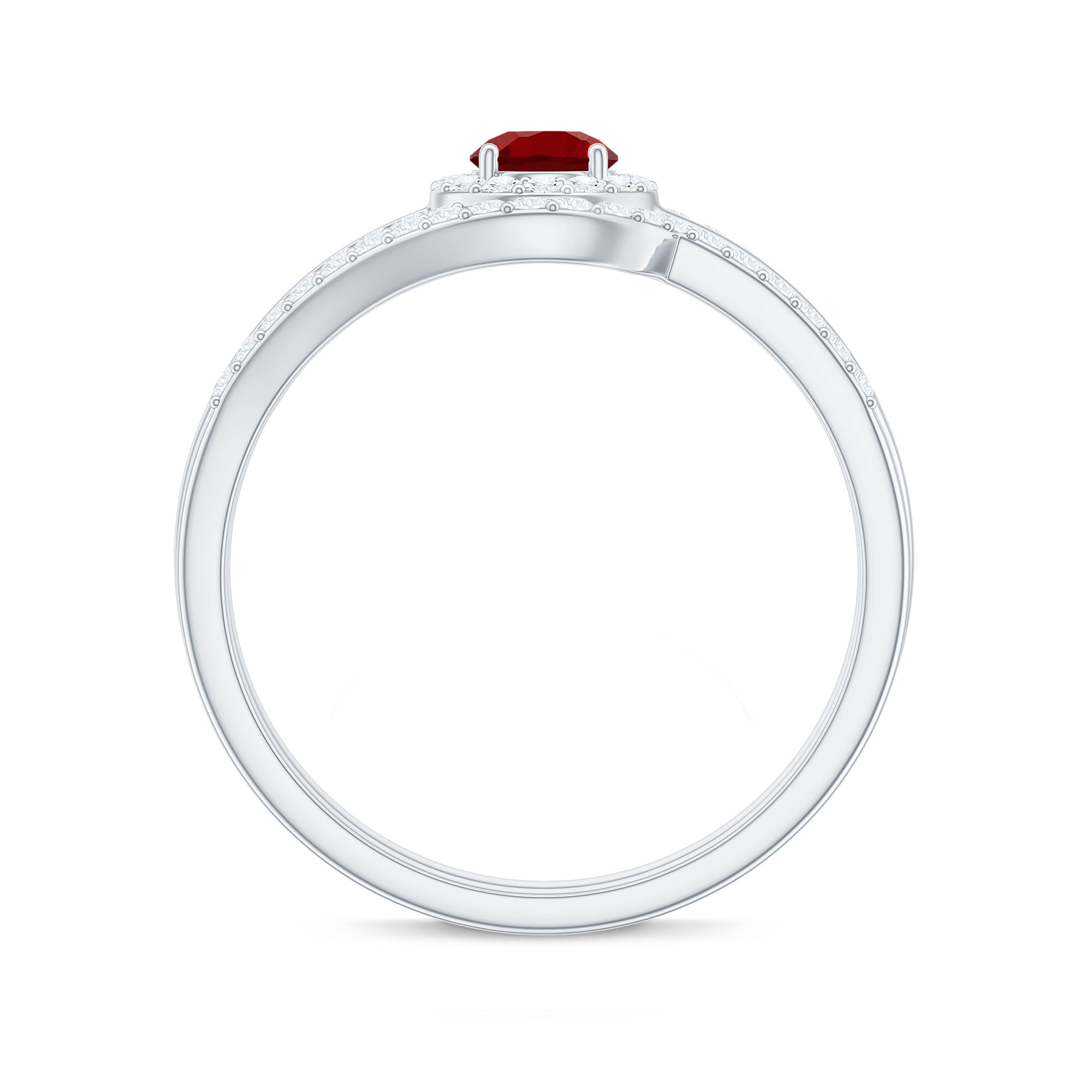 Certified Lab Ruby and Diamond Halo Wedding Ring Set