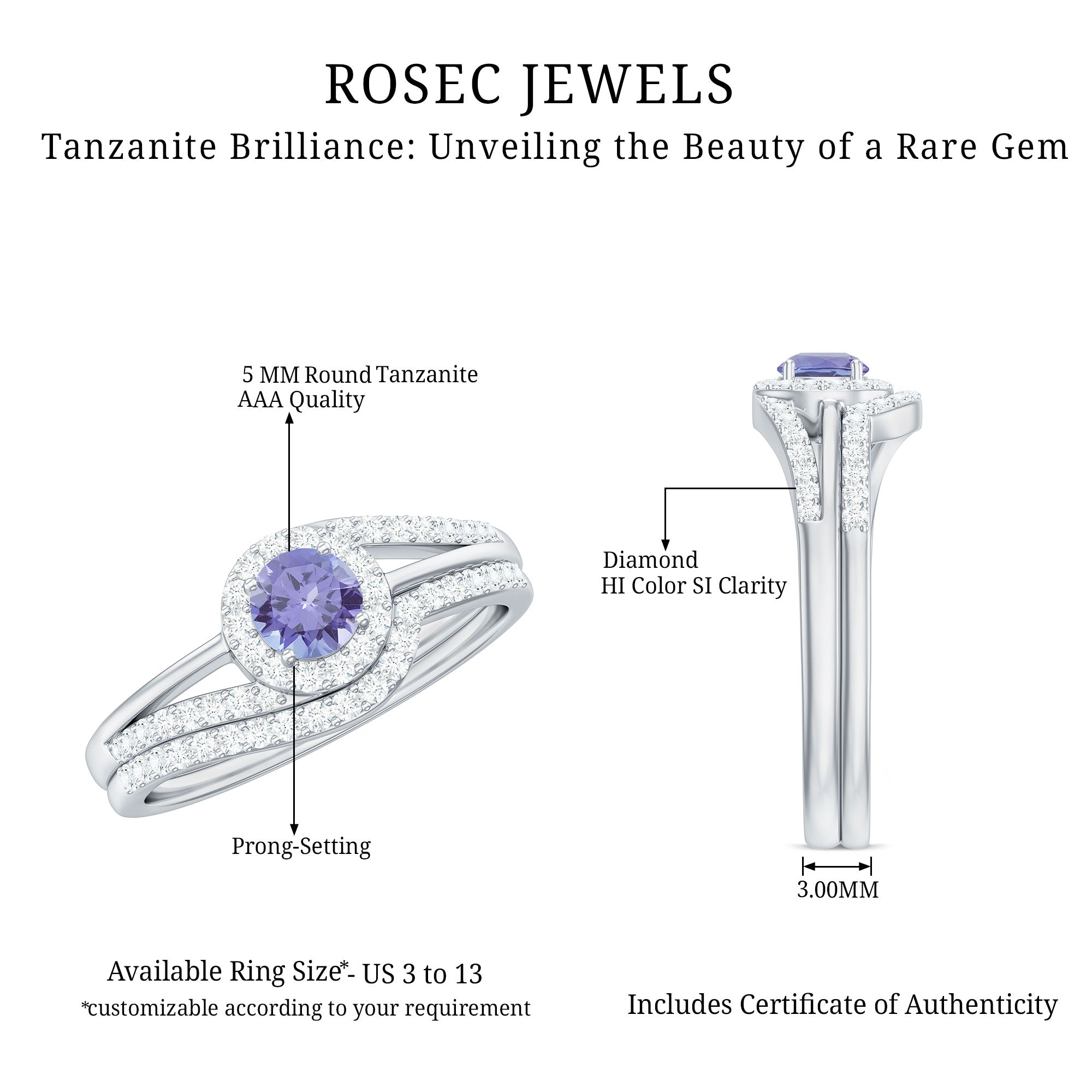 1 CT Minimal Tanzanite Engagement Ring with Diamond Enhancer