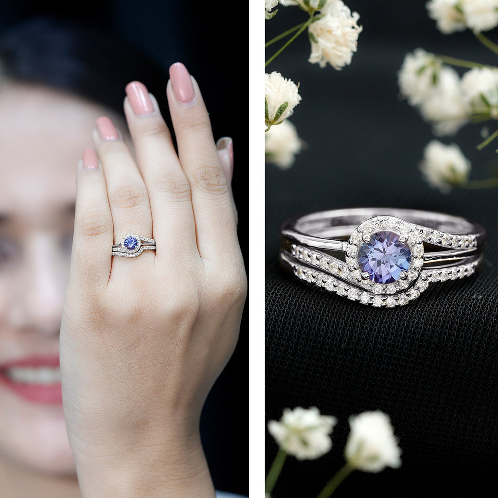 1 CT Minimal Tanzanite Engagement Ring with Diamond Enhancer