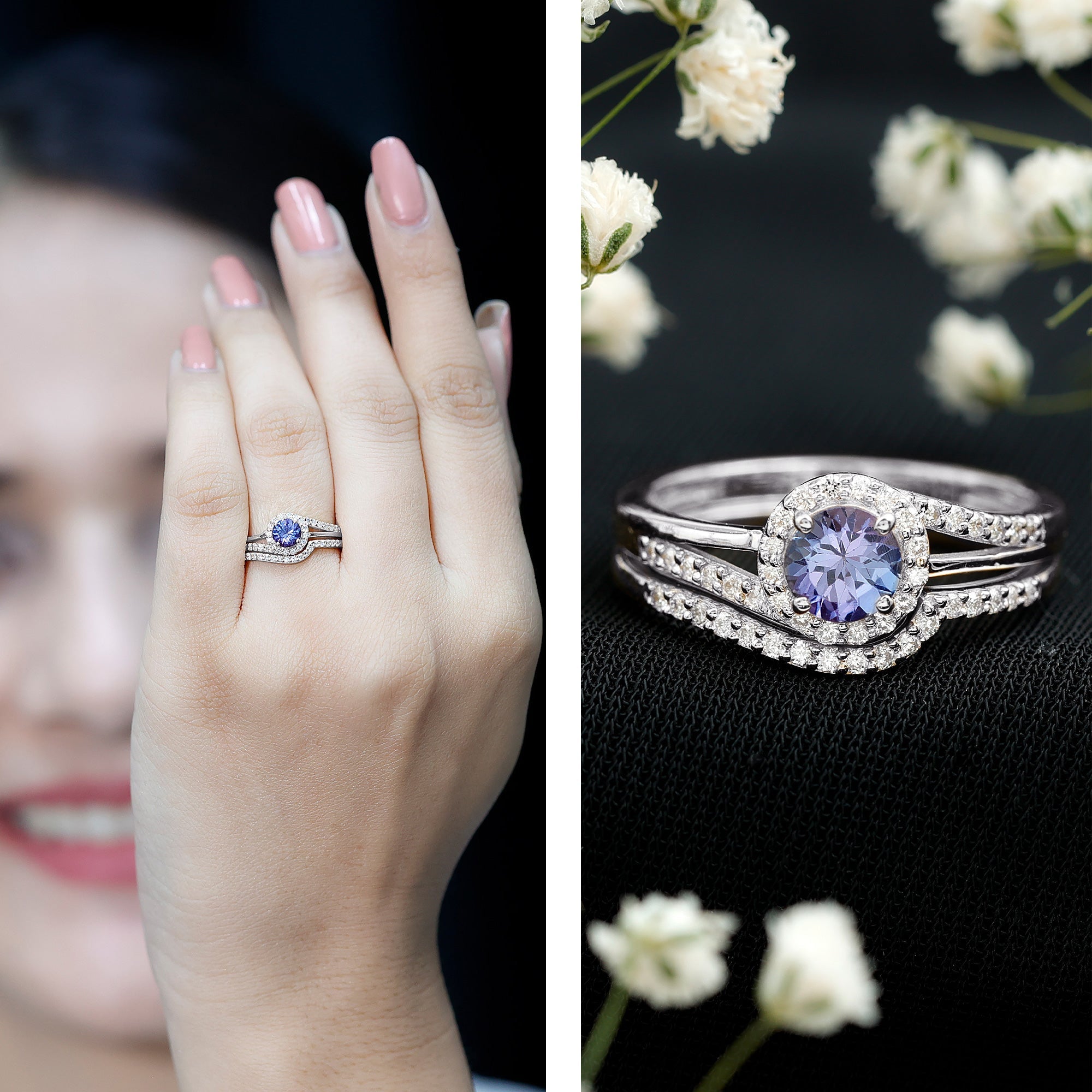 1 CT Minimal Tanzanite Engagement Ring with Diamond Enhancer