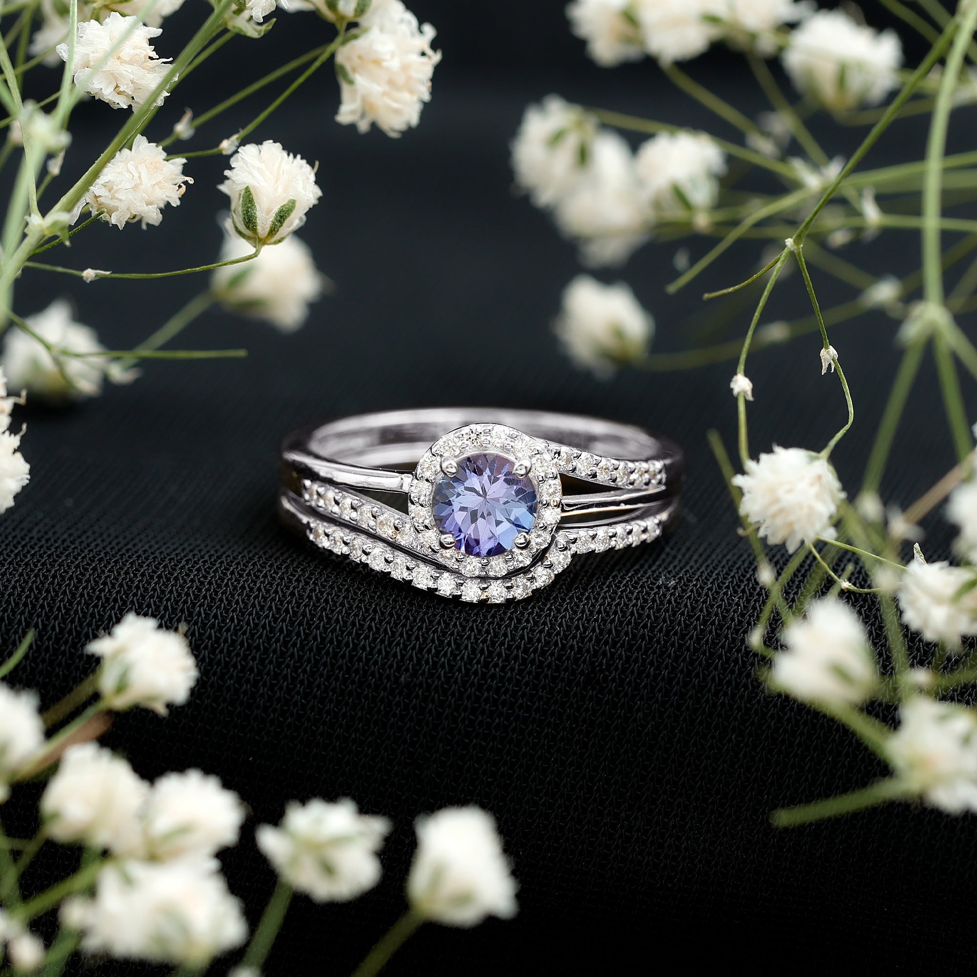1 CT Minimal Tanzanite Engagement Ring with Diamond Enhancer