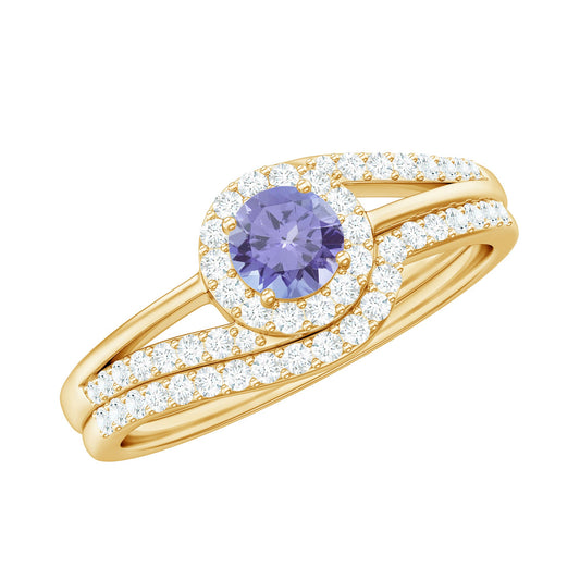 1 CT Minimal Tanzanite Engagement Ring with Diamond Enhancer