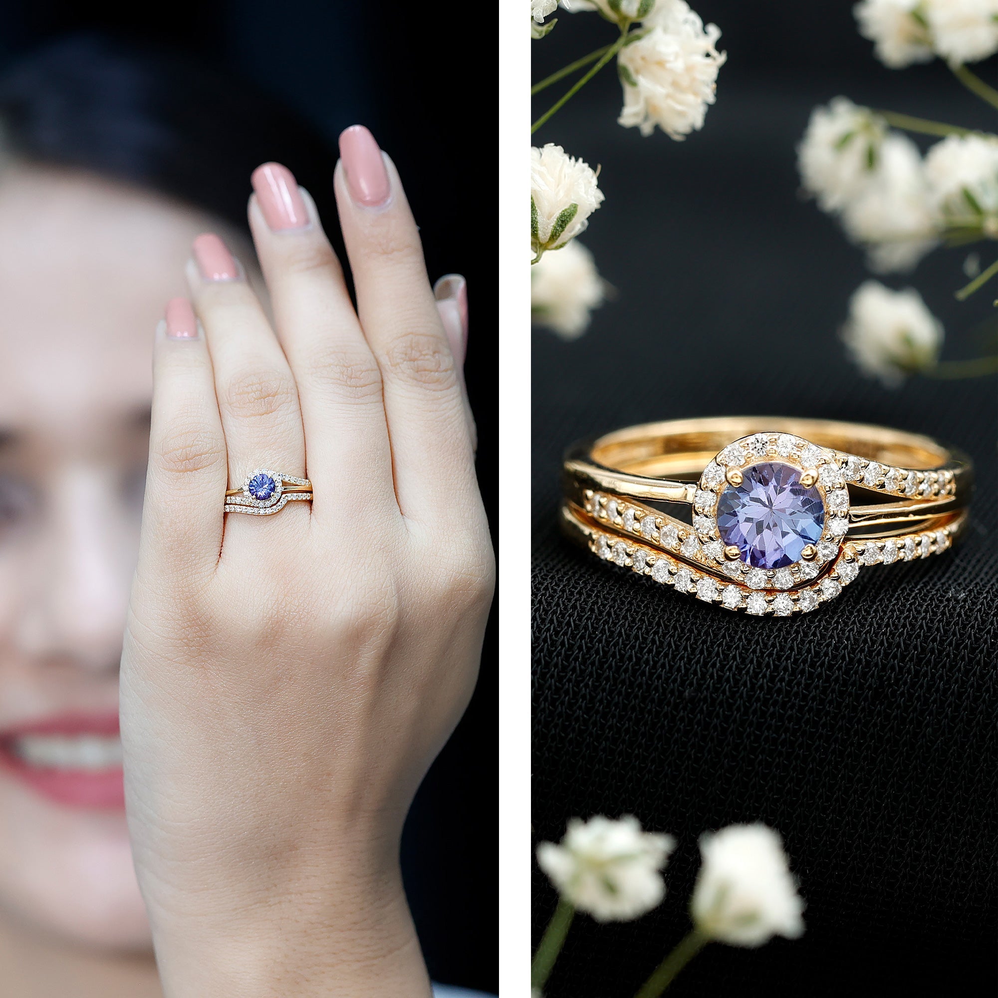 1 CT Minimal Tanzanite Engagement Ring with Diamond Enhancer