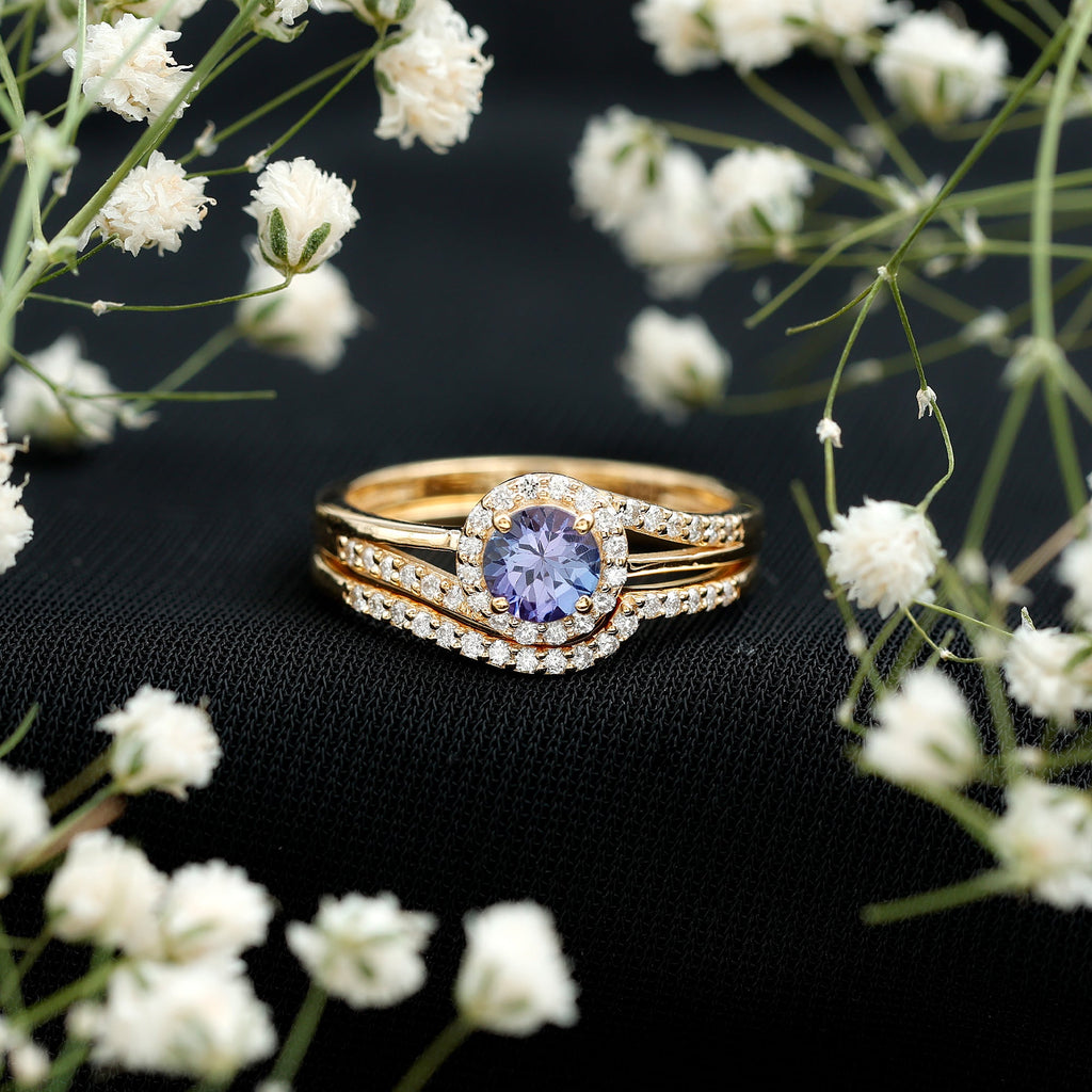 1 CT Minimal Tanzanite Engagement Ring with Diamond Enhancer