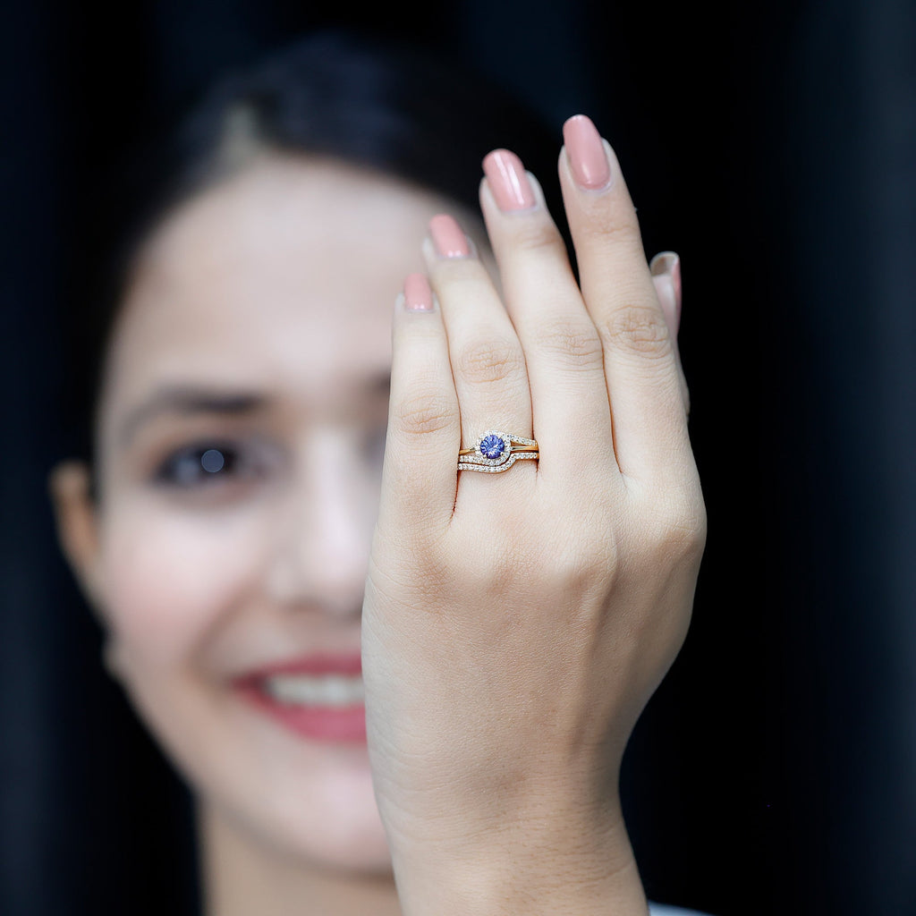 1 CT Minimal Tanzanite Engagement Ring with Diamond Enhancer