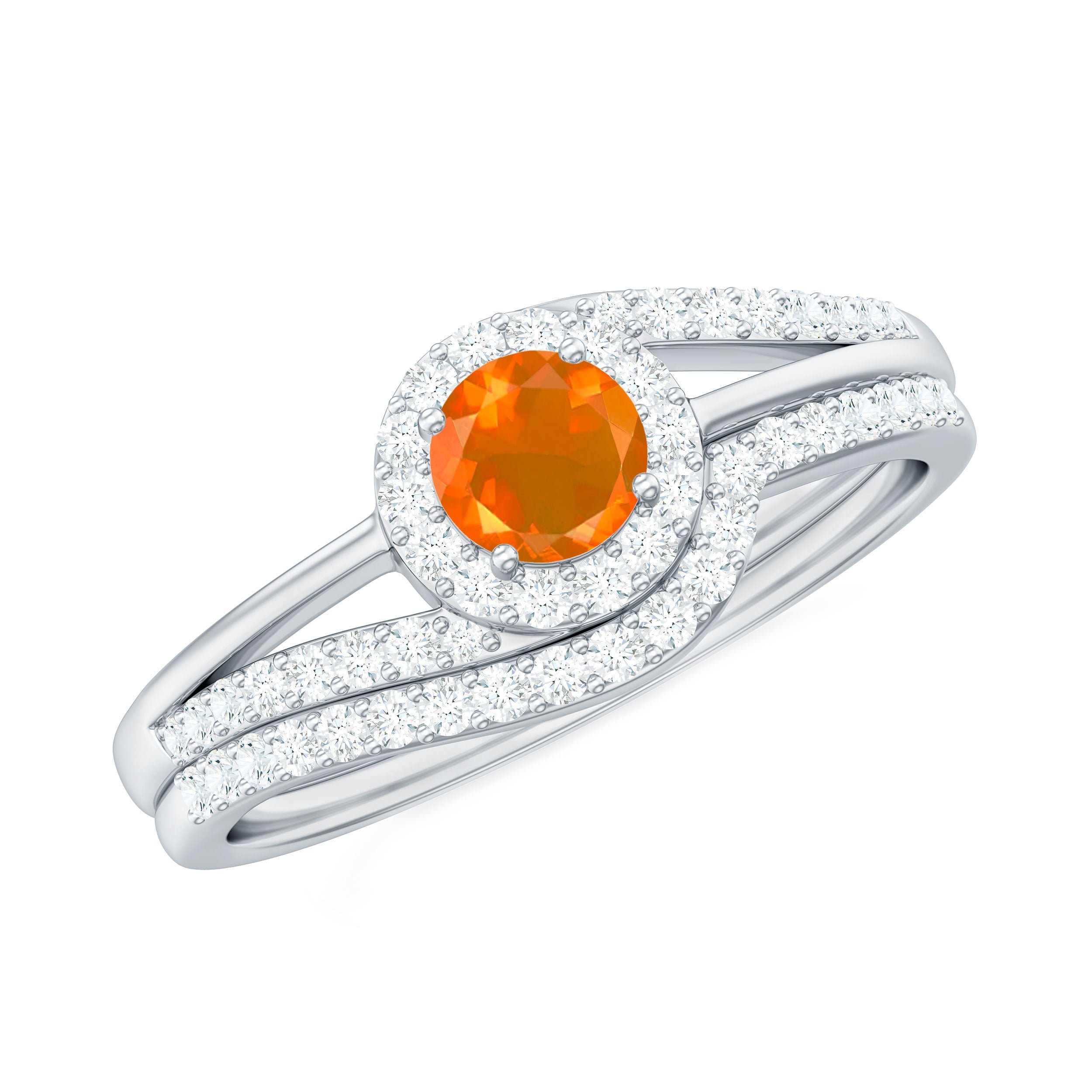 Certified Fire Opal Engagement Ring with Diamond Enhancer