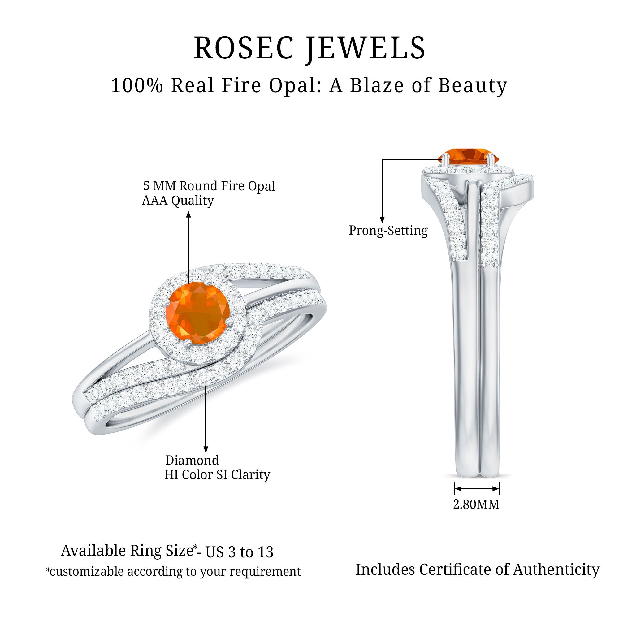 Certified Fire Opal Engagement Ring with Diamond Enhancer