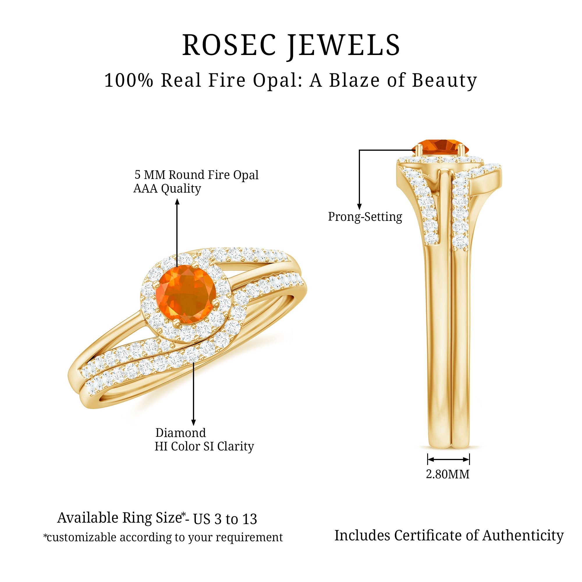 Certified Fire Opal Engagement Ring with Diamond Enhancer