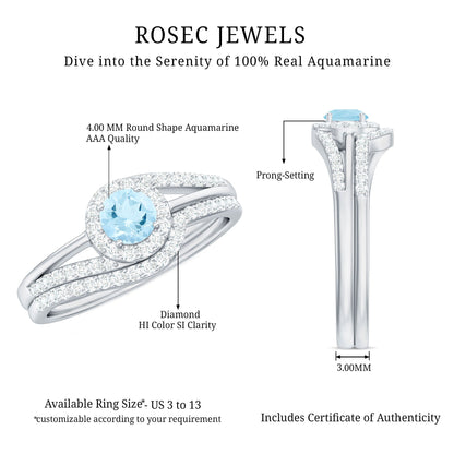 0.75 CT Minimal Aquamarine Engagement Ring with Diamond Enhancer