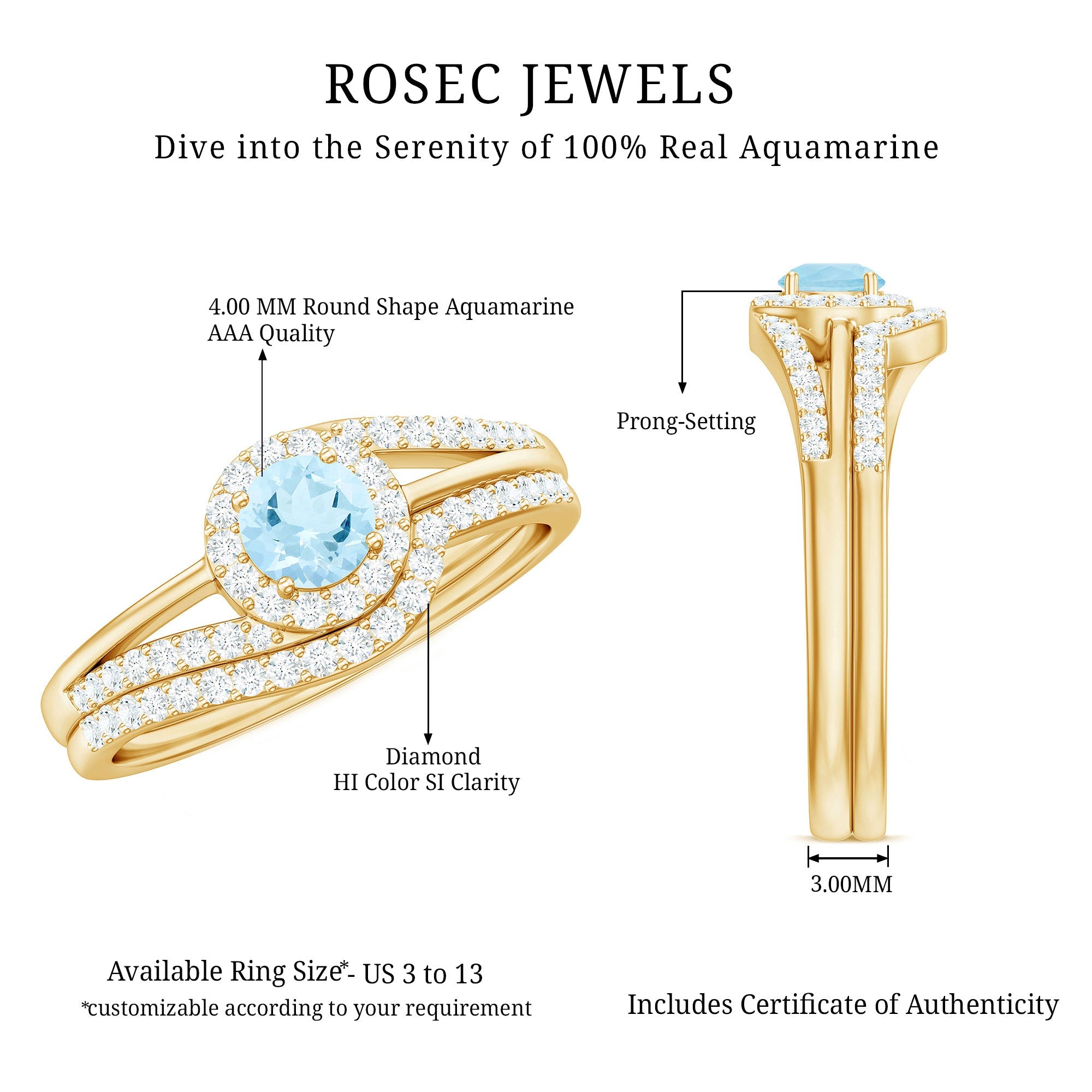 0.75 CT Minimal Aquamarine Engagement Ring with Diamond Enhancer