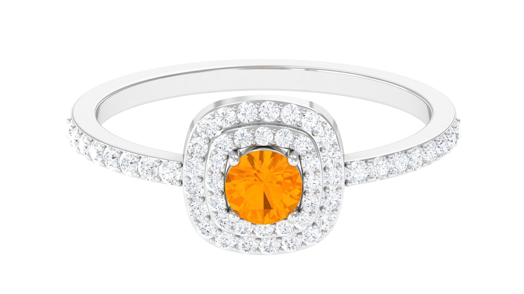 3/4 CT Classic Fire Opal Double Halo Engagement Ring with Diamond